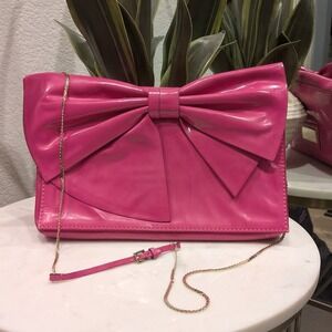 Valentino Garavani Lacca Bow Patent Leather Clutch Crossbody Fuchsia Y2K